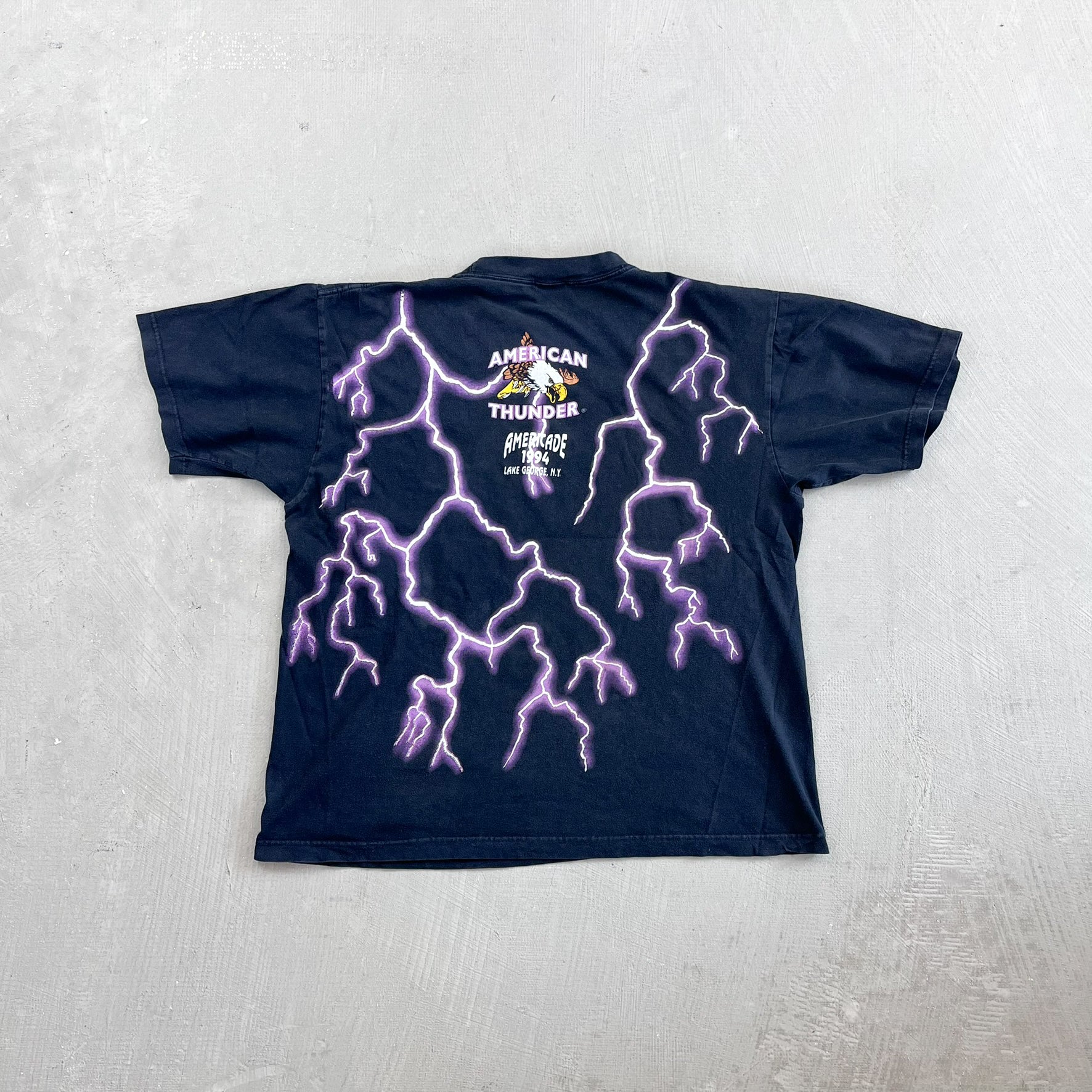 F- Vintage '94 American Thunder Leader Of The Pack Wolves & Motorcycles Purple Thunder Tee