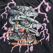 F- Vintage '94 American Thunder Leader Of The Pack Wolves & Motorcycles Purple Thunder Tee