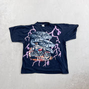 F- Vintage '94 American Thunder Leader Of The Pack Wolves & Motorcycles Purple Thunder Tee