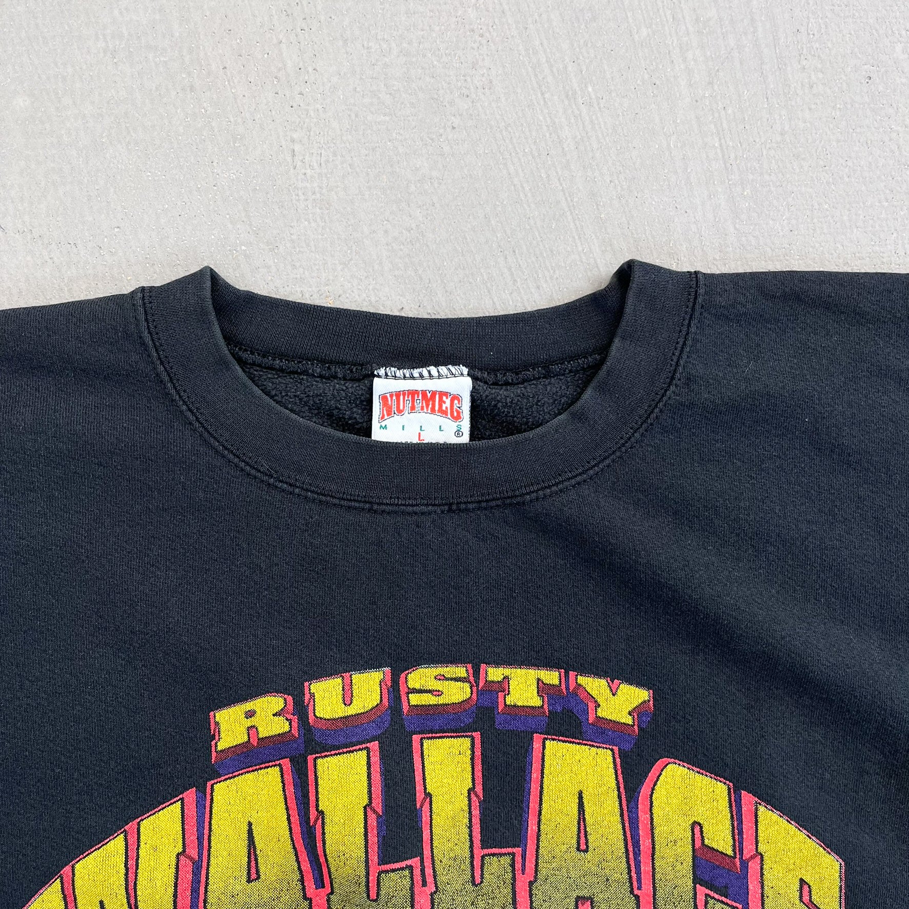F- Vintage Nascar Rusty Wallace Text & Racing Helmet Graphic Crewneck