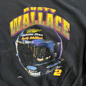 F- Vintage Nascar Rusty Wallace Text & Racing Helmet Graphic Crewneck