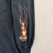 F- Vintage '05 Harley Davidson Kelowna BC Fire Graphic Long Sleeve Tee