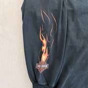 F- Vintage '05 Harley Davidson Kelowna BC Fire Graphic Long Sleeve Tee