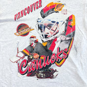 F- Vintage '94 Vancouver Canucks NHL Text & Goalie Picture Single Stitch Game