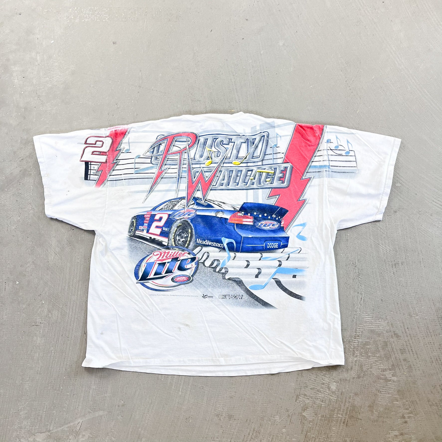 F- Vintage Nascar Rusty Wallace Rockin' In The USA Chase Authentic Car Jumbo Print Tee