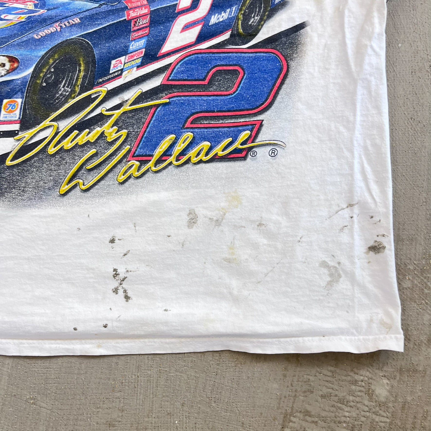 F- Vintage Nascar Rusty Wallace Rockin' In The USA Chase Authentic Car Jumbo Print Tee