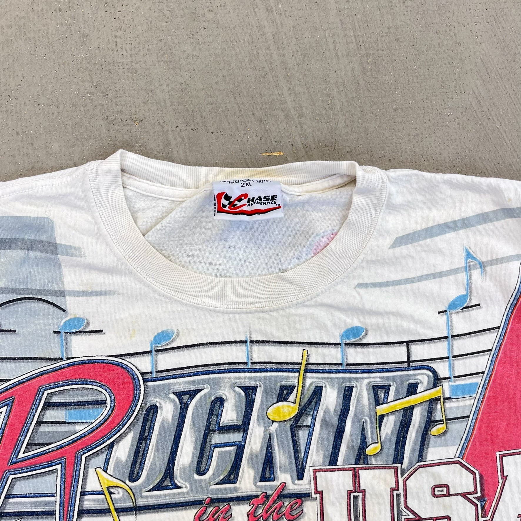 F- Vintage Nascar Rusty Wallace Rockin' In The USA Chase Authentic Car Jumbo Print Tee