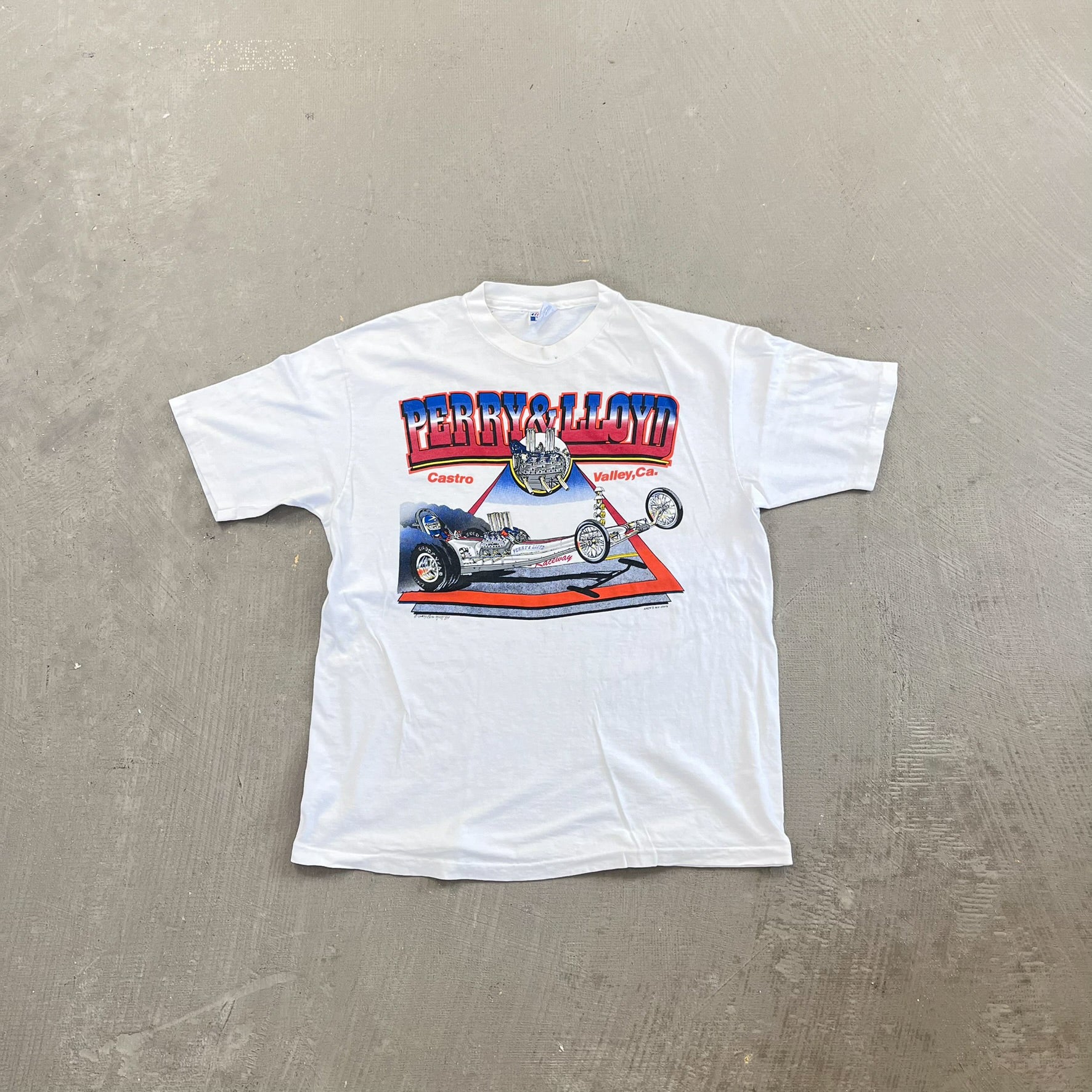 F- Vintage '89 Perry & Lloyd Racing Car Graphic Single Stitch Tee