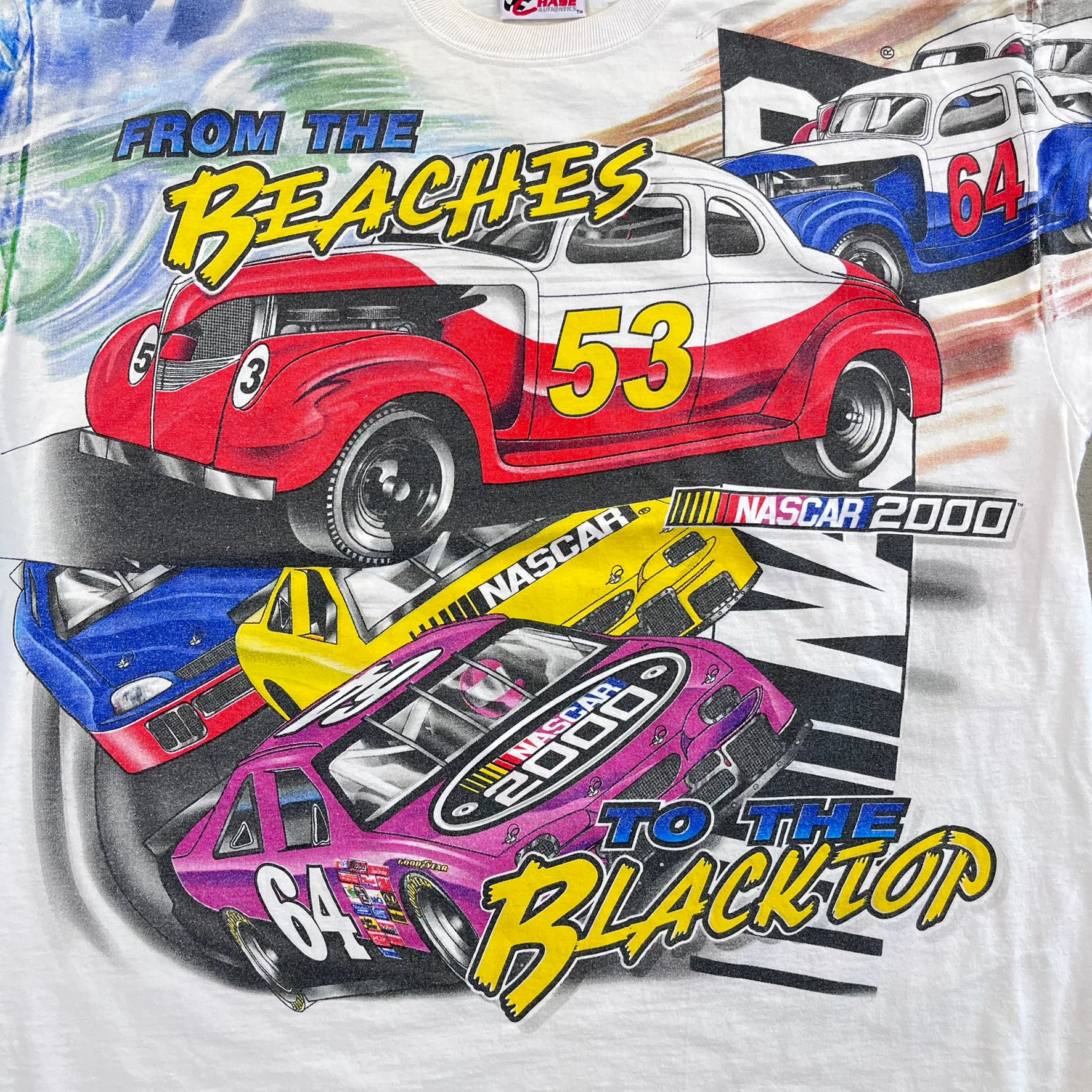 F- Vintage '00 Nascar Into The Future Beaches To Black Tops Chase Authentic Jumbo Print Tee