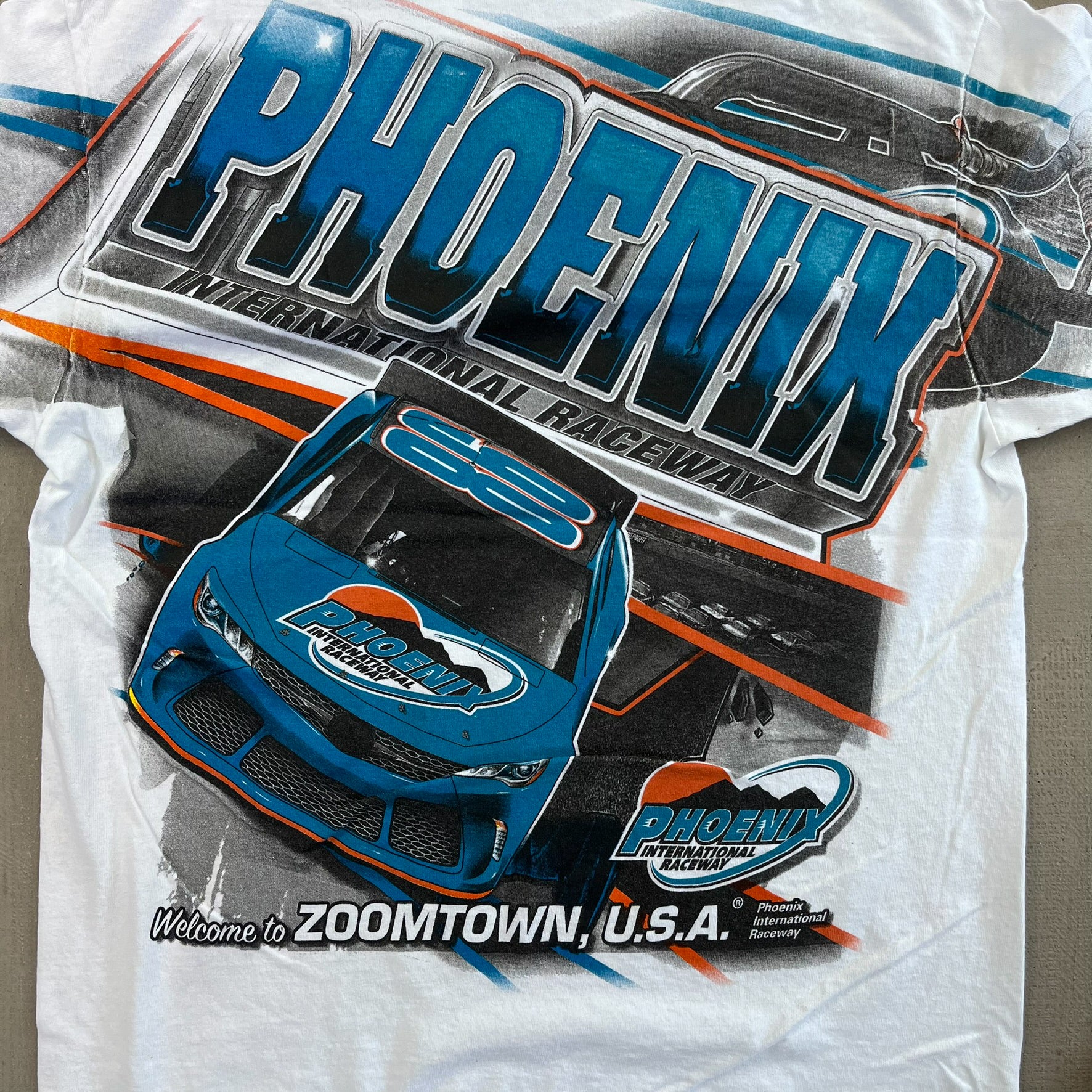F- Vintage Nascar Welcome To Zoomtown Phoenix International Raceway jumbo Print Tee