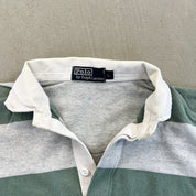 F- Vintage Polo Ralph Lauren Stripped Green/Grey Rugby Shirt