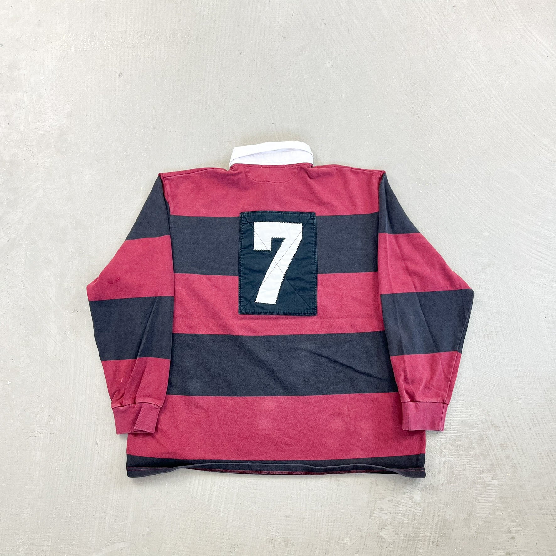 F- Vintage Polo Sport Ralph Lauren Stripped Black/Maroon Rugby Shirt