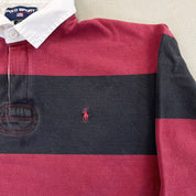F- Vintage Polo Sport Ralph Lauren Stripped Black/Maroon Rugby Shirt