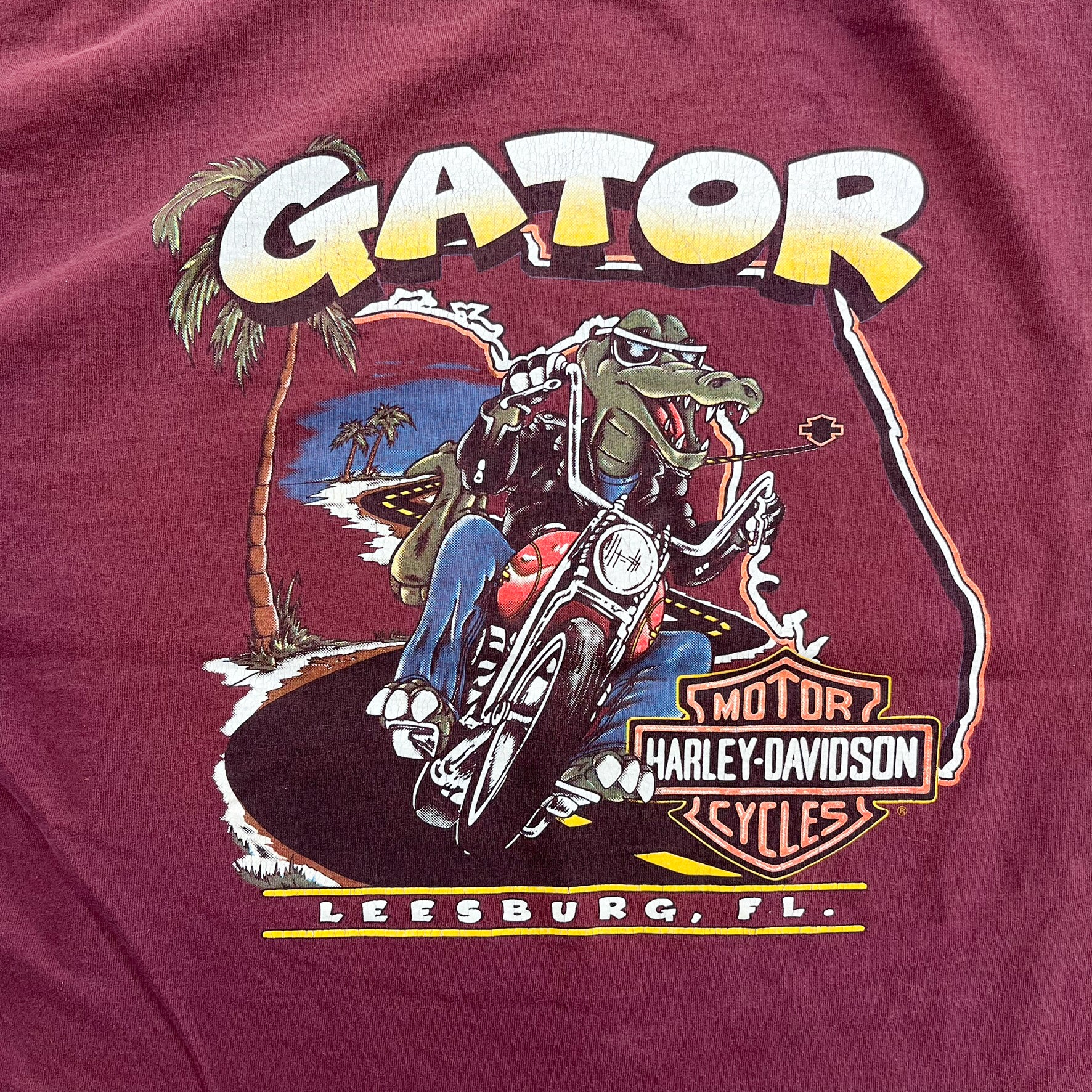 F- Vintage '97 Harley Davidson Leesburg Fl. Pocket Single Stitch Tee