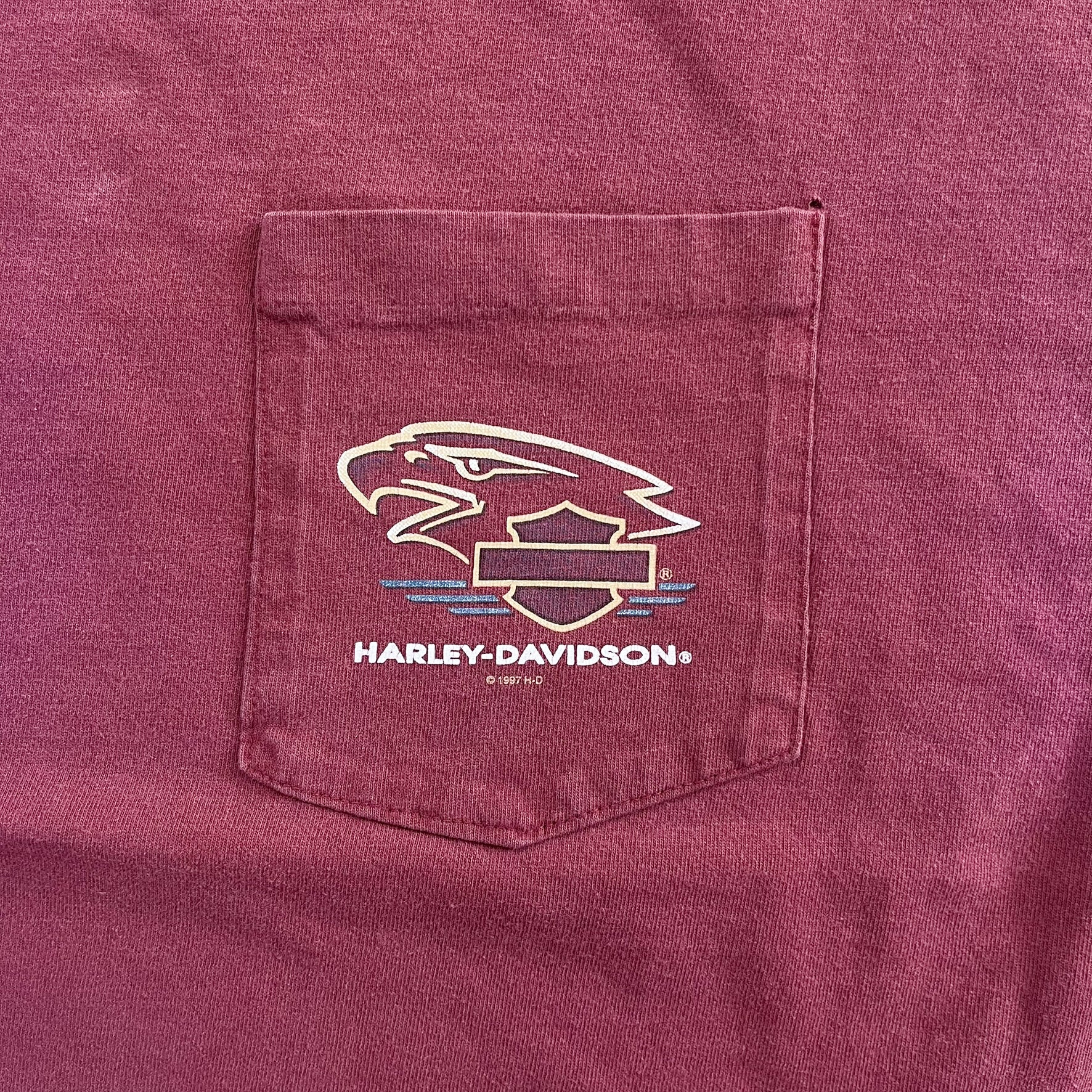 F- Vintage '97 Harley Davidson Leesburg Fl. Pocket Single Stitch Tee