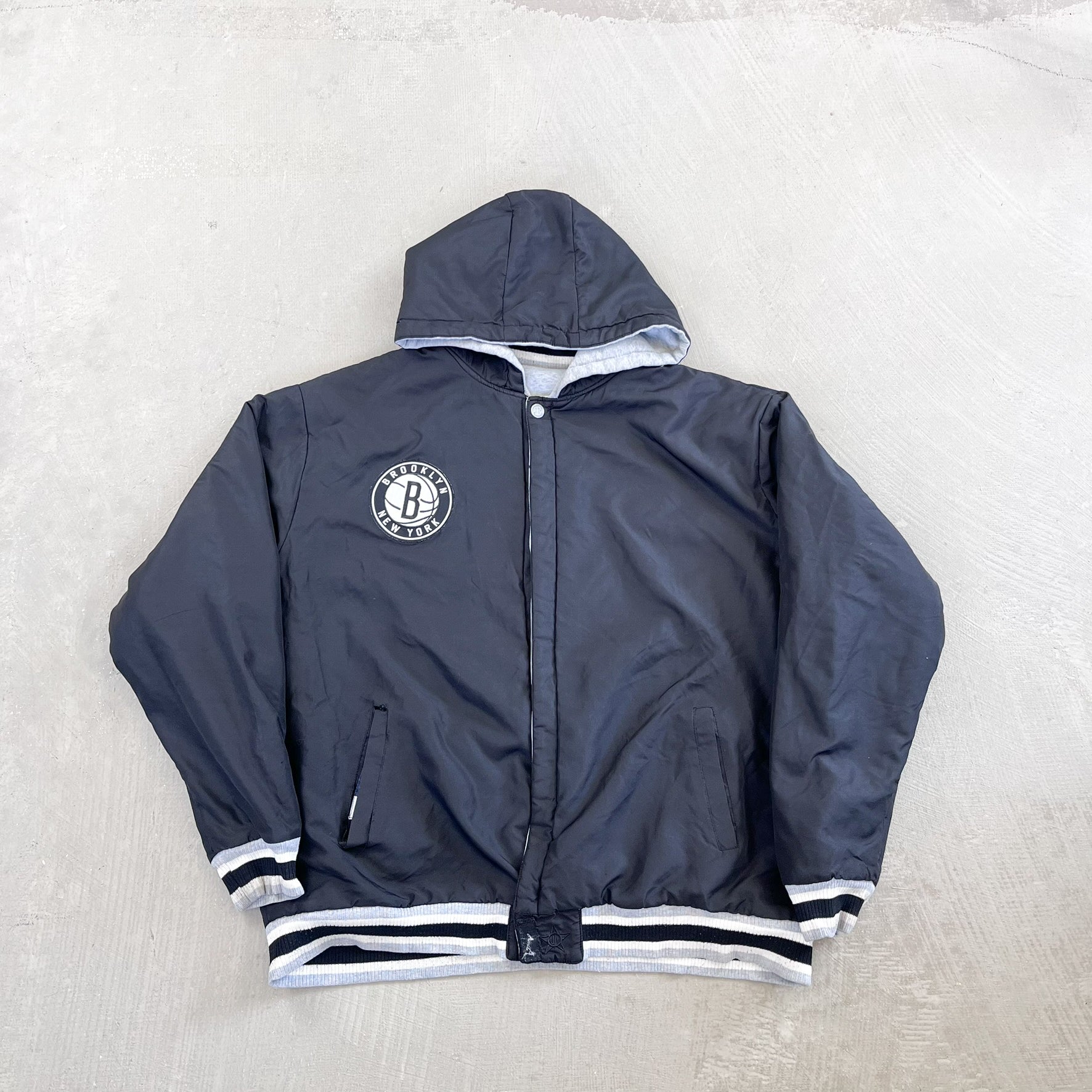 F- Vintage Brooklyn Nets Jeff Hamilton Design Reversible Hooded Jacket