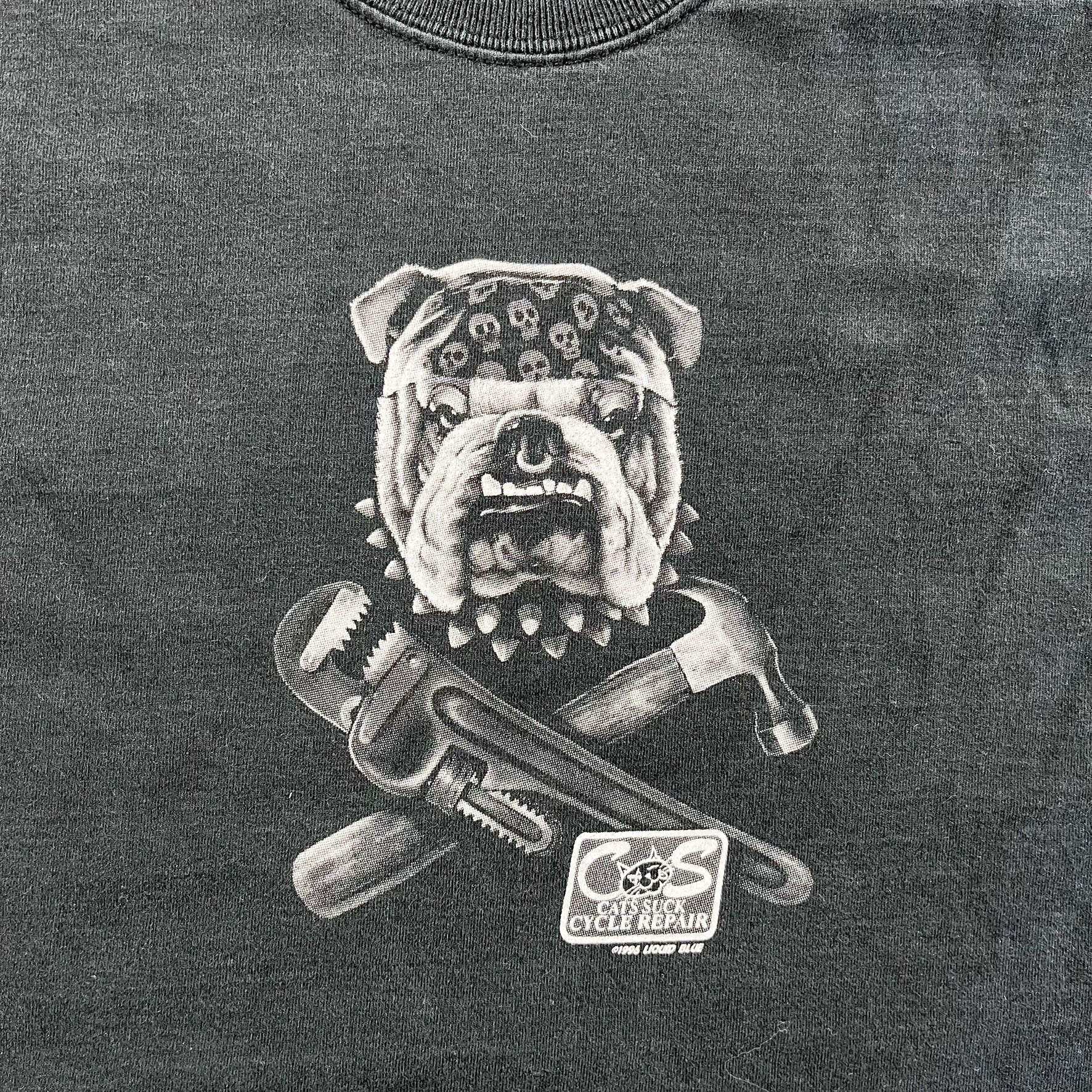 F- Vintage '96 Liquid Blue Cat Sucks Motorcycle Shop Graphic tee