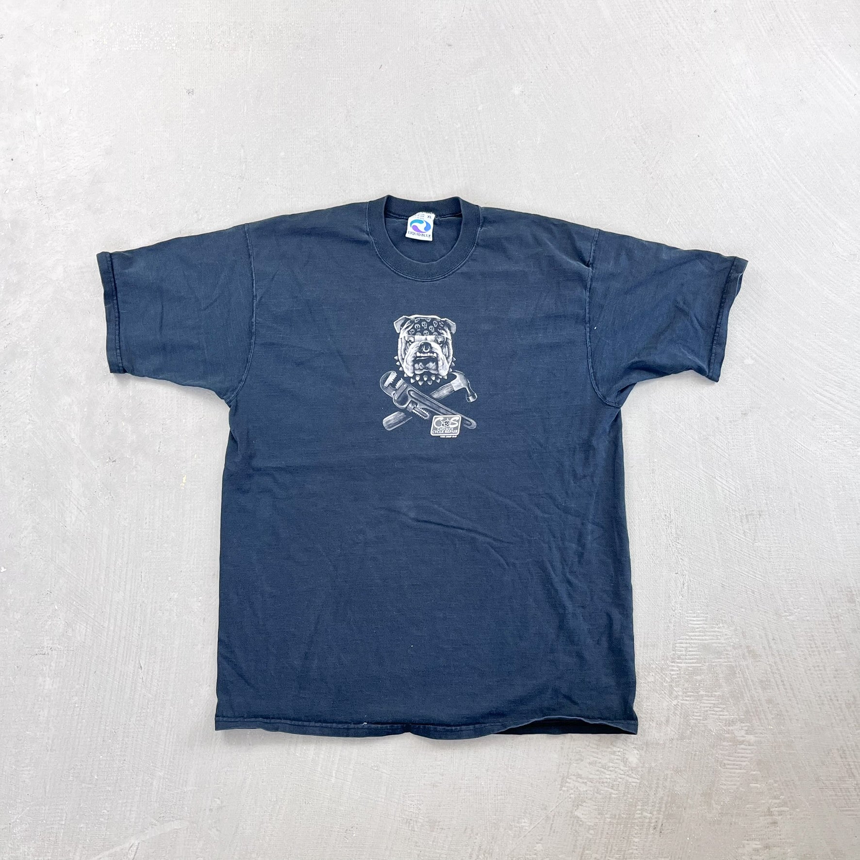 F- Vintage '96 Liquid Blue Cat Sucks Motorcycle Shop Graphic tee