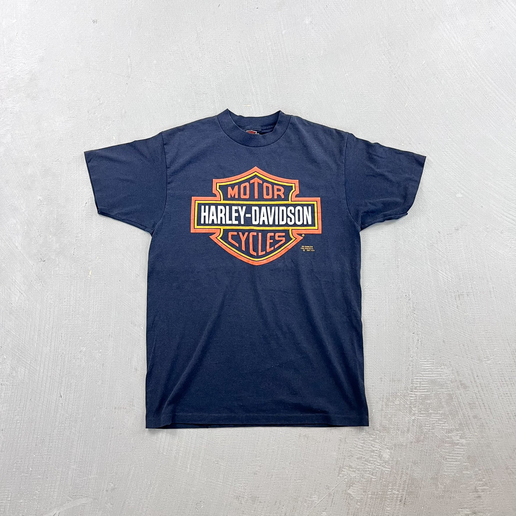 F- Vintage '91 3D Emblem Harley Davidson Logo Single Stitch Tee