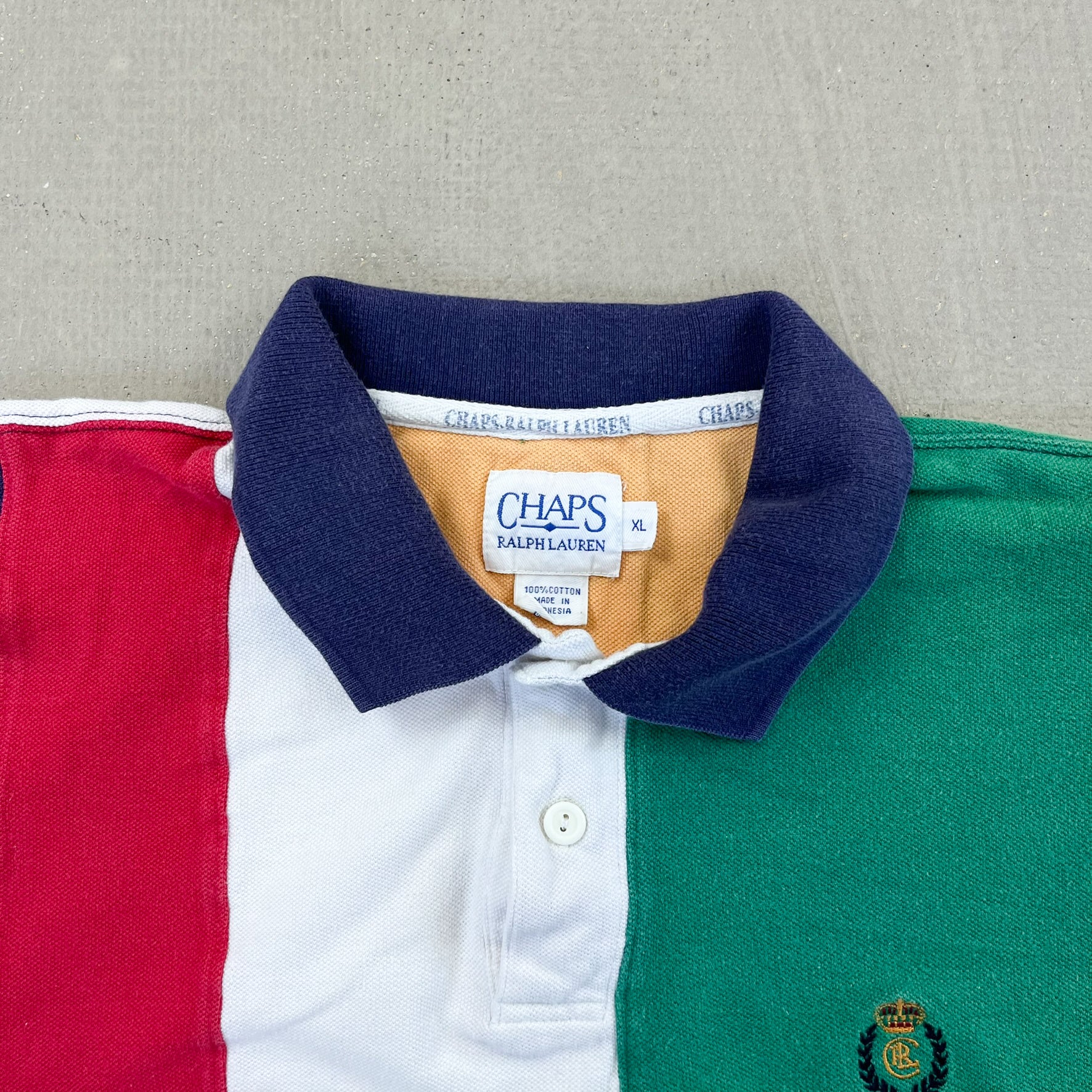 F- Vintage Chaps Ralph Lauren Stripped Short Sleeve Polo Tee