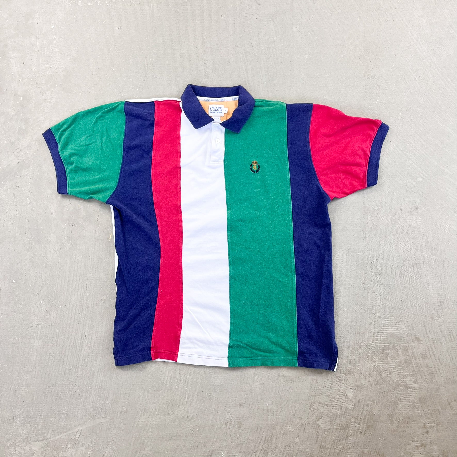 F- Vintage Chaps Ralph Lauren Stripped Short Sleeve Polo Tee