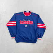 F- Vintage New York Rangers NHL Lee Embroidered Text Crewneck