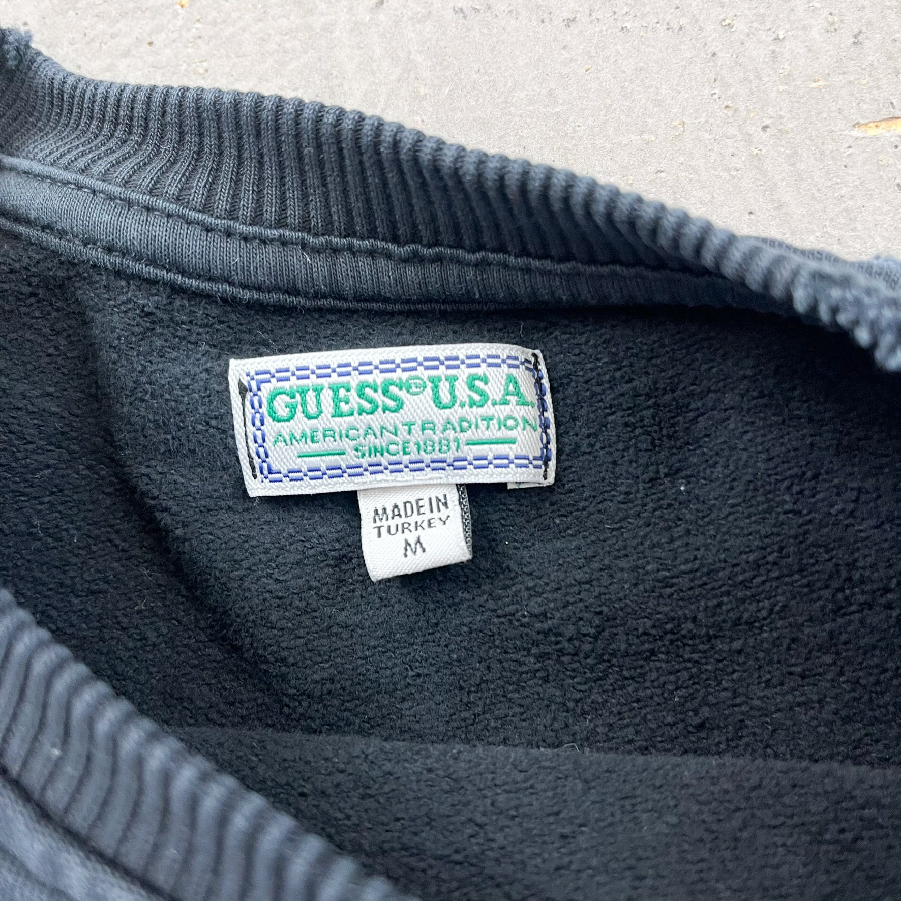 F- Vintage Guess Jeans USA All Black Embroidered Text Crewneck