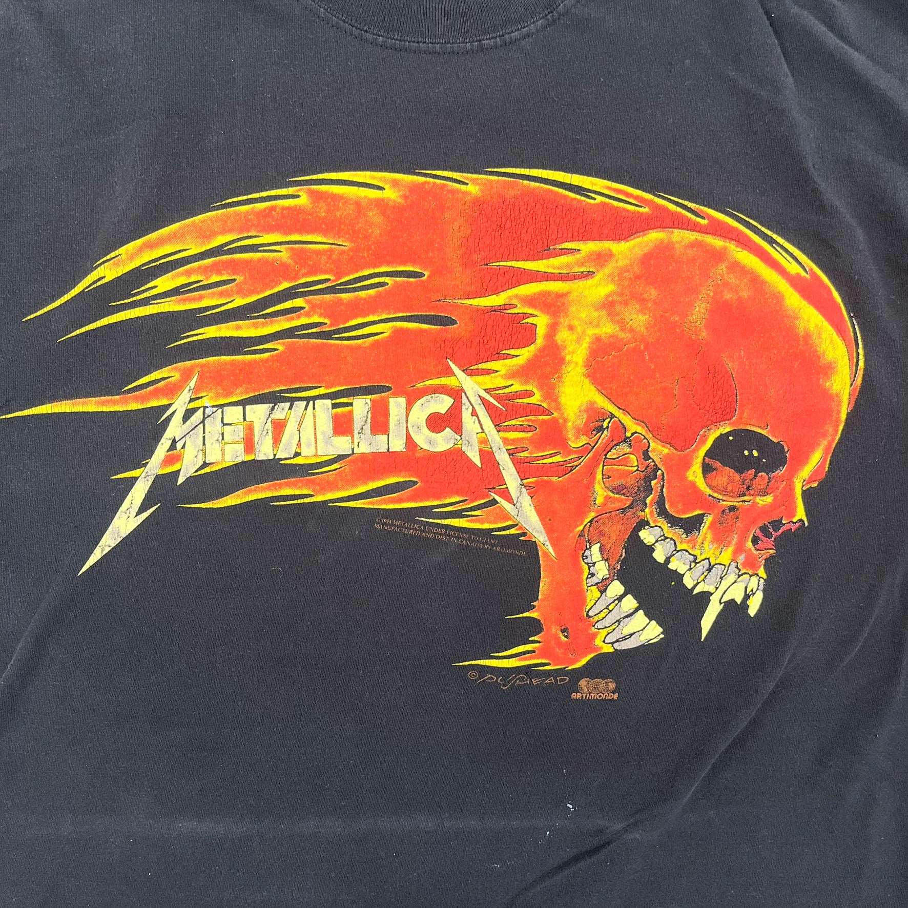 F- Vintage '94 Metallica Flaming Skull Pushead Design Tee