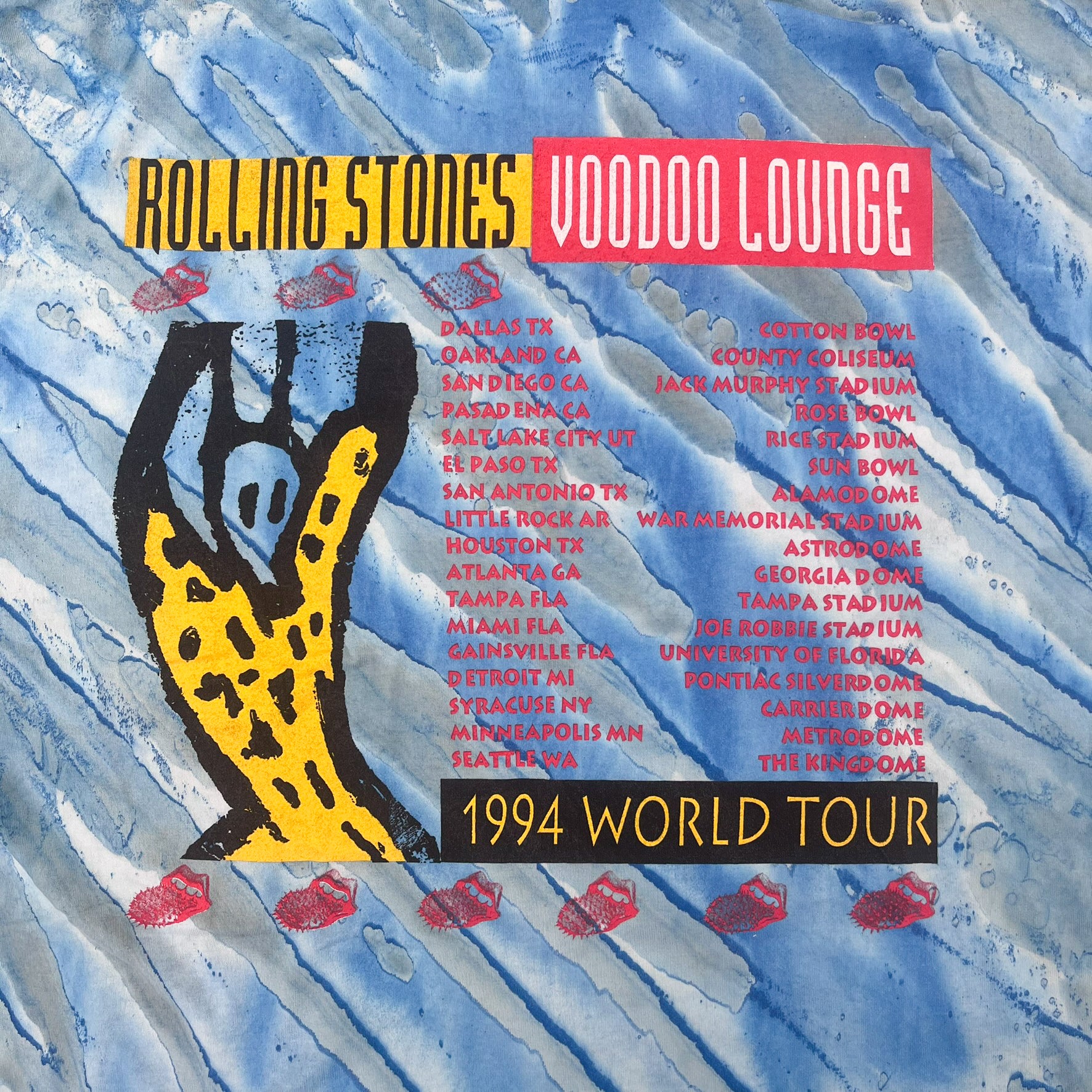 F- Vintage '94 Rolling Stones Voodoo Lounge Tour Tie Dye Single Stitch Tee