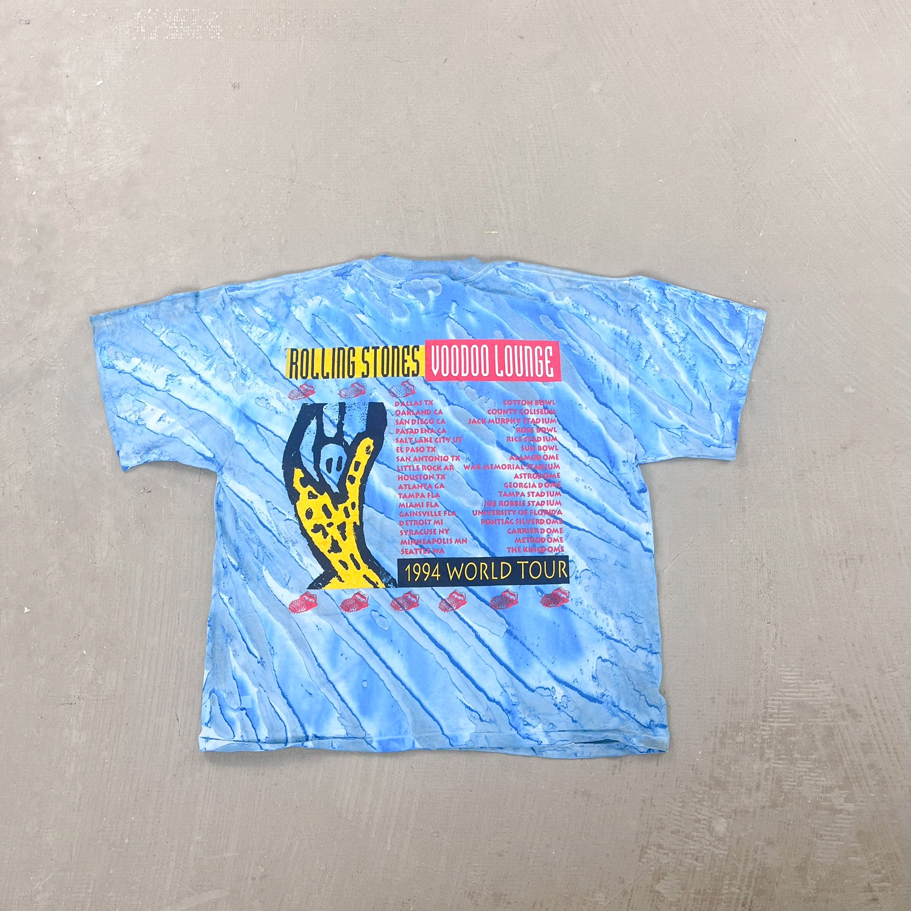 F- Vintage '94 Rolling Stones Voodoo Lounge Tour Tie Dye Single Stitch Tee