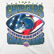F- Vintage '94 San Diego Chargers AFC Champions NFL Graphic Single Stitch Tee