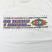 F- Vintage '98 Super Bowl 32 NFL Por Player Text & Graphic Tee