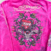 F- Vintage Ed Hardy Ladies Heart & Vines Graphic Velour Zip Up Hoodie