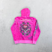 F- Vintage Ed Hardy Ladies Heart & Vines Graphic Velour Zip Up Hoodie