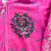 F- Vintage Ed Hardy Ladies Heart & Vines Graphic Velour Zip Up Hoodie