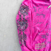 F- Vintage Ed Hardy Ladies Heart & Vines Graphic Velour Zip Up Hoodie