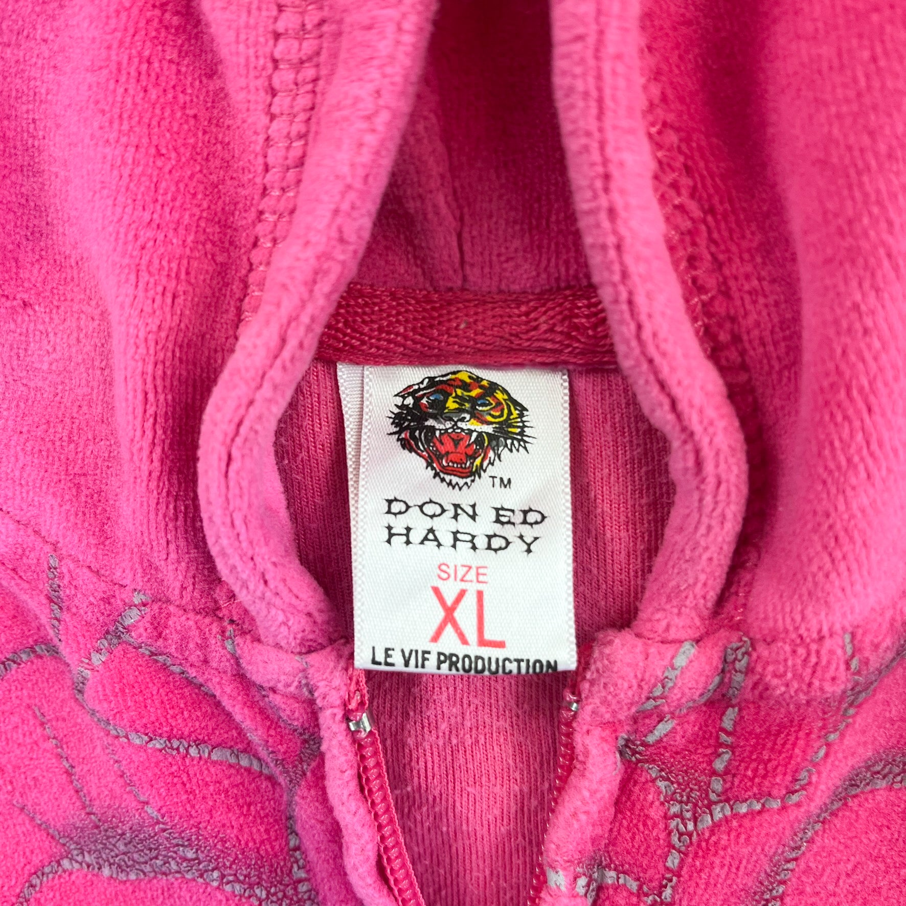 F- Vintage Ed Hardy Ladies Heart & Vines Graphic Velour Zip Up Hoodie