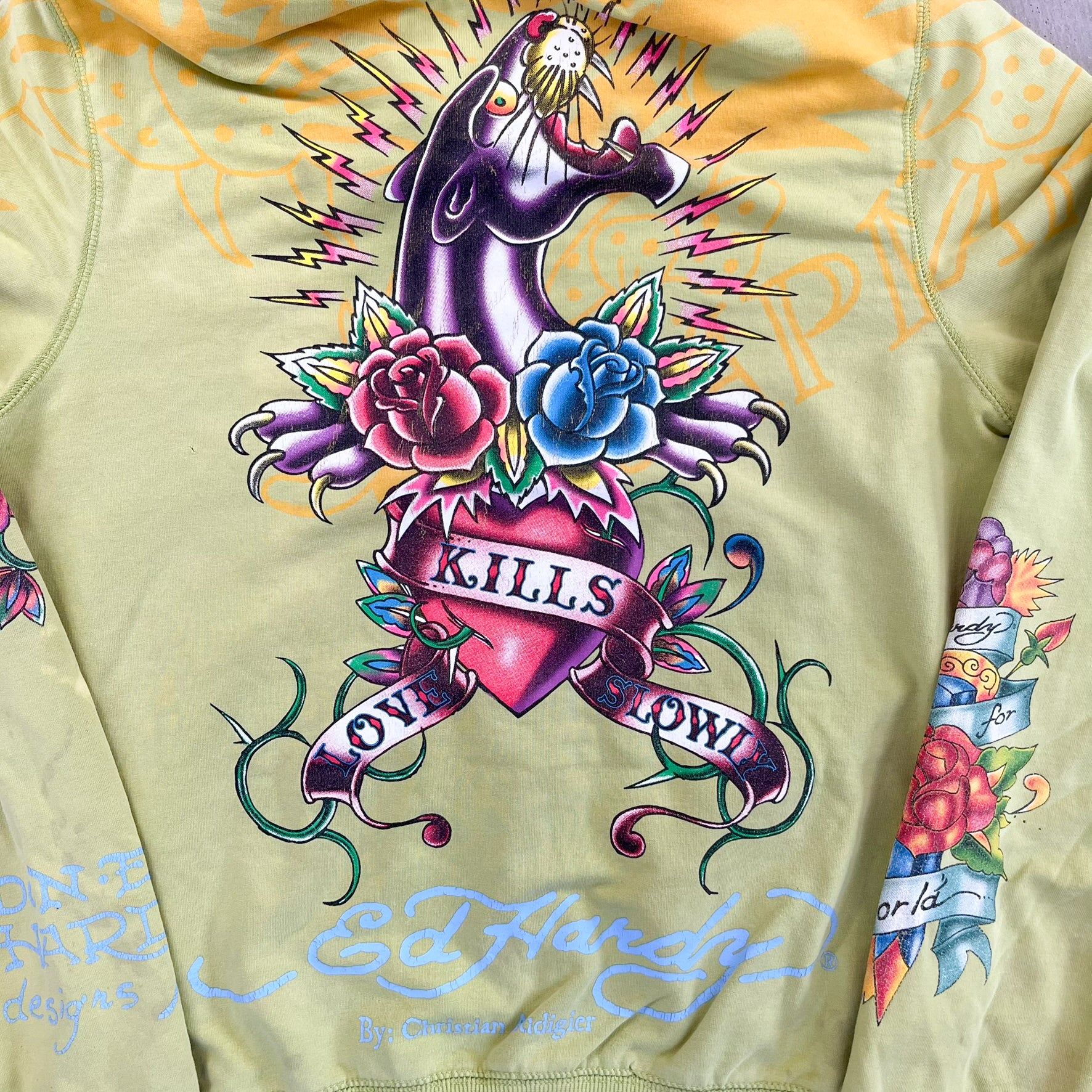 F- Vintage Ed Hardy Ladies Wolf Japan Graphic Zip Up Hoodie