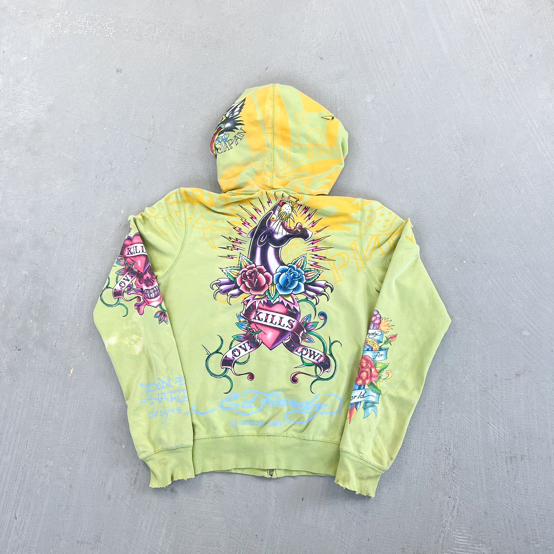 F- Vintage Ed Hardy Ladies Wolf Japan Graphic Zip Up Hoodie
