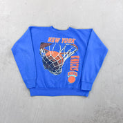 F- Vintage '91 New York Knicks NBA Text & Graphic Crewneck