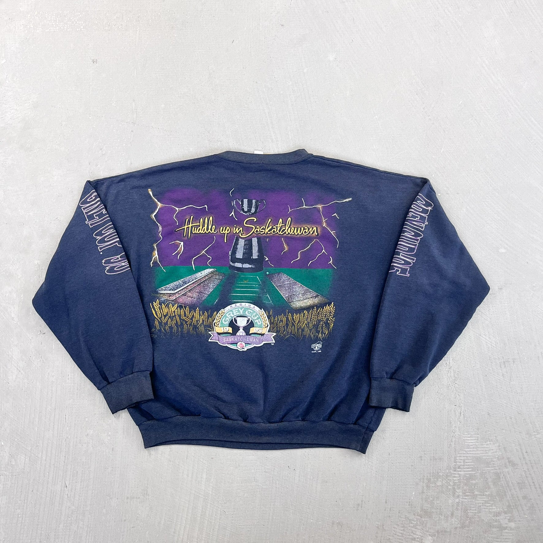 F- Vintage '95 Regina Grey Cup CFL Raven Tag Graphic Crewneck