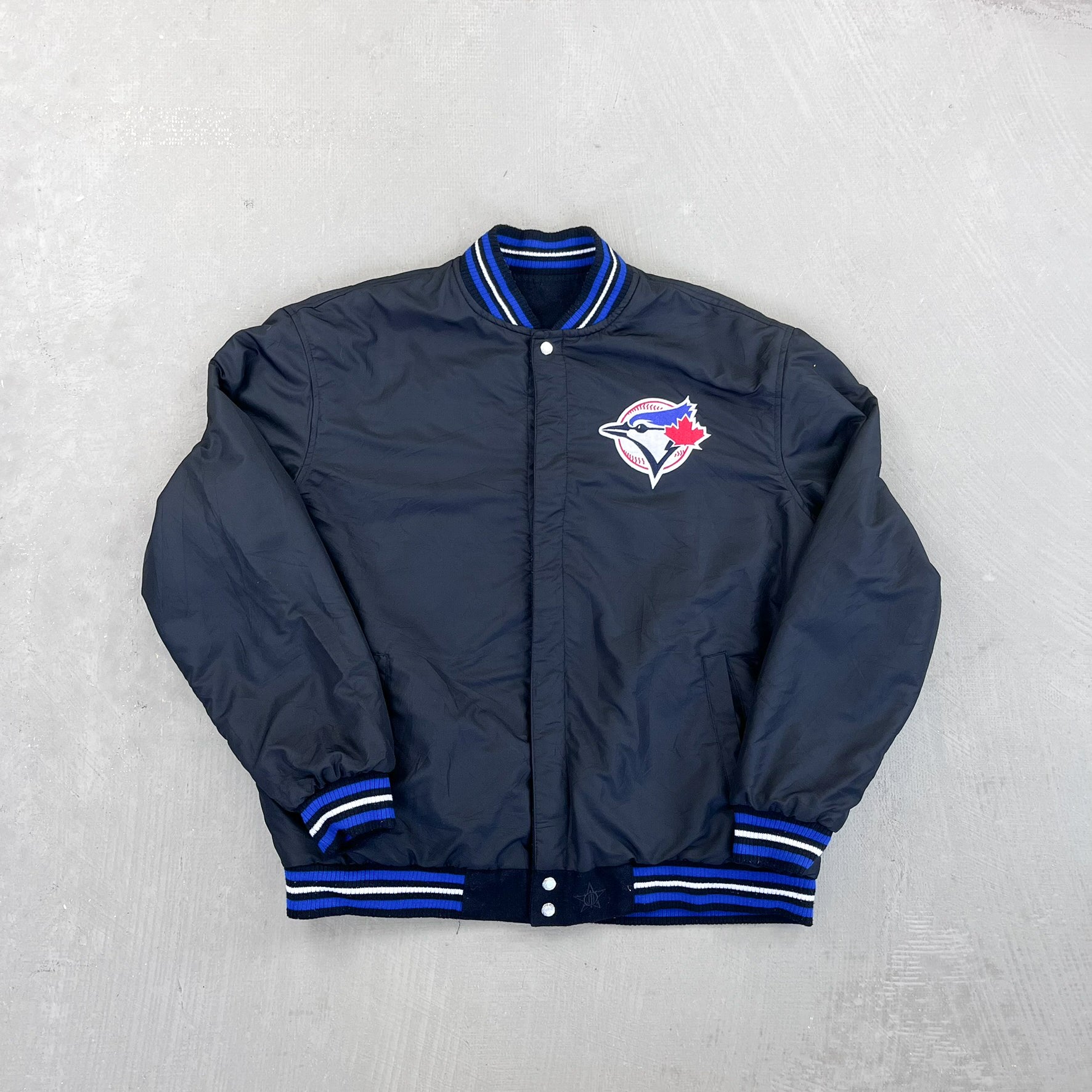 F- Vintage Jeff Hamilton Toronto Blue Jays MLB Reversible Bomber Style Jacket