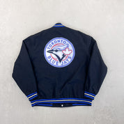 F- Vintage Jeff Hamilton Toronto Blue Jays MLB Reversible Bomber Style Jacket