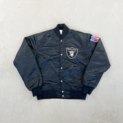 F- Vintage Oakland Raiders NFL Starter Satin Bomber Jacket