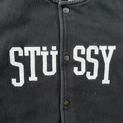 F- Vintage Stussy Embroidered Text Button Bomber Jacket