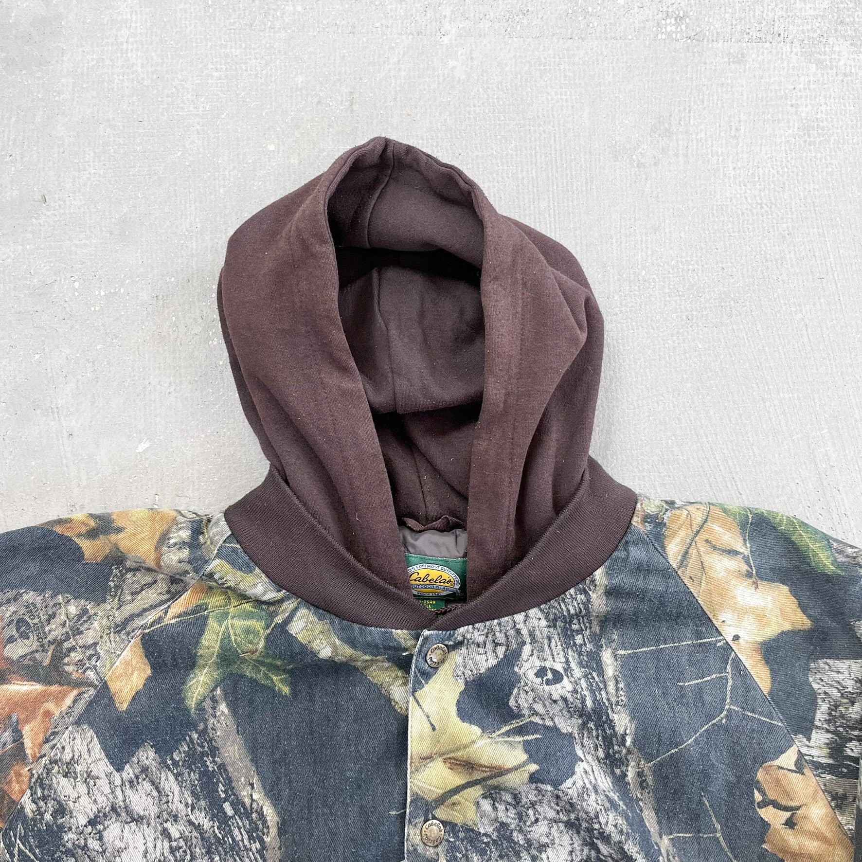 F- Vintage Cabela's Real Tree Camo Hooded Bomber Jacket