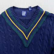 F- GAP 90s Woven V Neck Style Knit Sweater