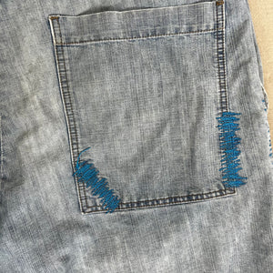 D- Vintage Marithé Francois Girbaud Blue Stitching Denim Carpenter Jorts