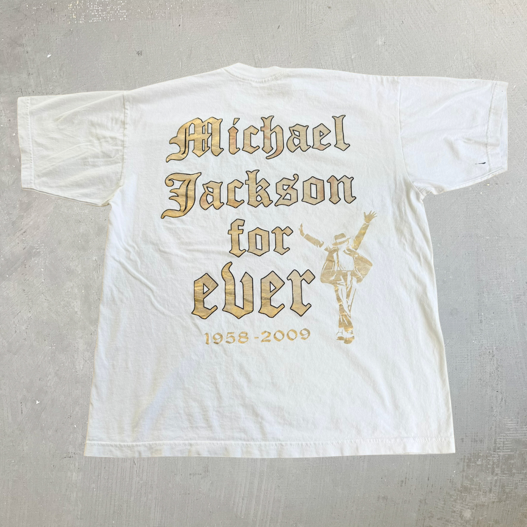 J- Vintage '09 Michael Jackson Legendary Picture & Rhinestones Text Graphic Tee - XL