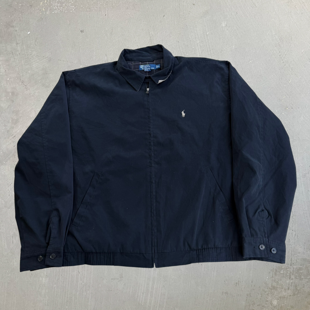 J- Vintage Polo RL Embroidered Logo Bomber Style Black Zip Up Jacket - XL